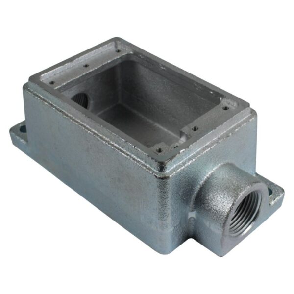 1-GANG CAST DEVICE BOXES FEED THROUGH 2" DEEP